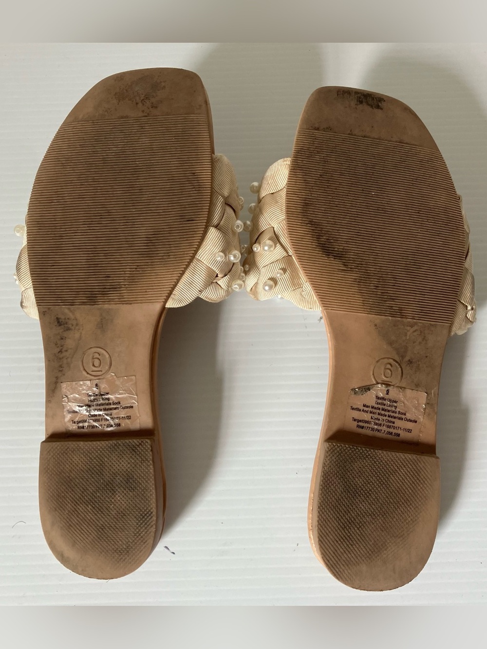 A New Day Carissa Pearl Woven Slide Sandals Cream Braided Strap Size 6 - Picture 8 of 8
